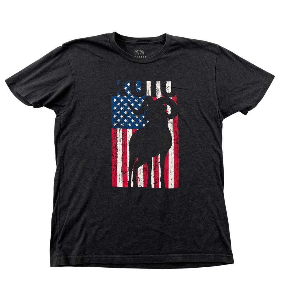 KUIU Flag Ram Graphic T-Shirt Mens XL Charcoal Gray American Short Sleeve Hunt